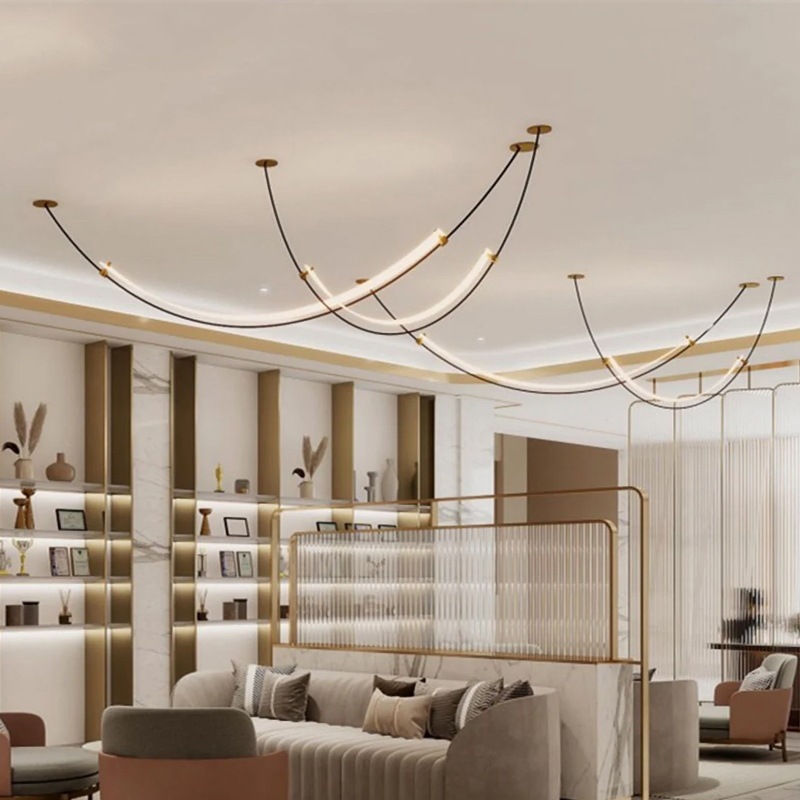 Interior Design Years Of Study - โคมไฟเพดานดีไซน์เดนมาร์ก LED ทรงเส้น โคมไฟระย้าตกแต่งภายในห้องนั่งเล่น โรงแรม ห้องนอน